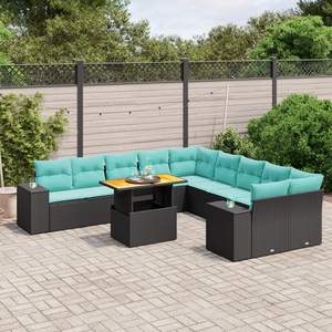Black Poly Rattan Patio <b>Sofa</b> <b>Set</b> With Cushions 11 Piece Outdoor Garden Furniture Contemporary Design - Product Image 1