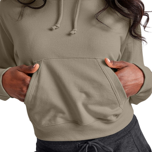 Haut court à capuche confortable pour femme, fabriqué en usine, idéal pour le sport, la gym et l'entraînement, à manches longues - Product Image 4