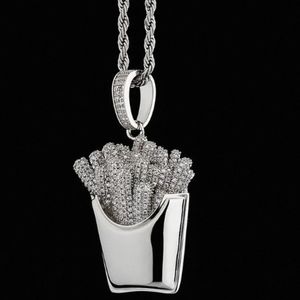 Collier pendentif frites emoji en or rose pour hommes et femmes, hip hop, avec diamants CZ Moissanite, plaqué or et argent, bijou charme emoji - Product Image 6