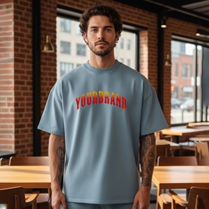 เสื้อยืดผู้ชายสไตล์วินเทจแฟชั่นใหม่ ทรงโอเวอร์ไซส์ ผ้าทอ 100% คอโอ แขนสั้น ทรงหลวม ไหล่ตก ไซส์พลัส - Product Image 1