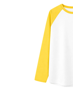 Custom Yellow <b>White</b> Raglan Long Sleeve T Shirt Men Cotton Casual Contrast Crew Neck Baseball <b>Tee</b> OEM Manufacturer Supplier - Product Image 3
