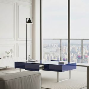Tavolino da caffè blu lucido 52,4 x 26,8 x 15,6 pollici - Product Image 3
