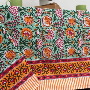 Elegant Indian Print <b>Tablecloth</b> Floral Pattern Cotton Linen <b>Square</b> Classic Style Washable Home Use - Product Image 2