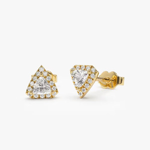 Boucles d'oreilles clous en or blanc 14 carats avec halo de diamants de laboratoire taille coussin - Product Image 1