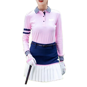 Women's Golf Long Sleeve Polo Shirt Pleated <b>Skirt</b> Set Quick-Dry Stripe Collar Sportswear Suit Wholesale OEM Custom Logo - Product Image 1