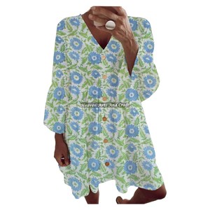 Vestido Boho de Algodón con Estampado a Mano, Manga Campana, Casual, para Primavera/Verano, Ideal para Vacaciones - Product Image 4