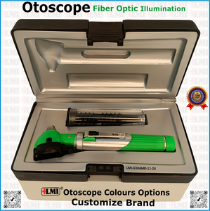 Ensemble d'otoscopes manuels en fibre optique verte de qualité médicale supérieure pour l'examen des oreilles, certifié CE, garantie 1 an - Product Image 1