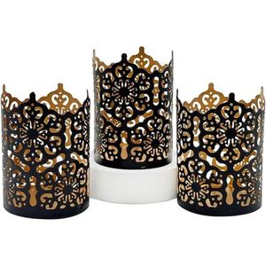 เชิงเทียนโลหะลายฉลุสีทองวินเทจ ภาชนะใส่เทียนทีไลท์เหล็กตกแต่ง - แสงไฟสร้างบรรยากาศโรแมนติกสำหรับงานอีเว้นท์ ปาร์ตี้ - Product Image 5