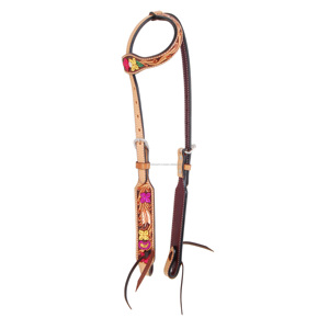 Calidad superior Handmade100 % cuero genuino Western Single Ear Floral Tooled Headstall con proveedor de pintura a mano Fabricante - Product Image 4