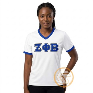 GREEK TREASURES เสื้อยืดลำลองปักโลโก้ Zeta Phi Beta Sorority สำหรับผู้หญิง ผ้าเจอร์ซีย์คุณภาพสูง ระบายอากาศได้ดี ผ้าฝ้าย 100% - Product Image 1