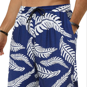 Pantalones cortos estampados para hombre con estampado de palmeras, cintura elástica con cordón, estilo tropical, playero, informal, para vacaciones, coloridos, camisa blanca, para hombre, verano - Product Image 1