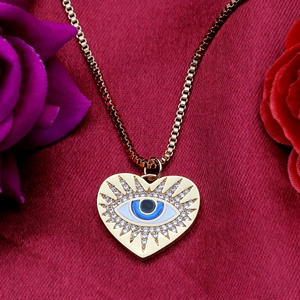 Collier Pendentif Cœur Œil Turc en Argent Sterling Massif 925 Plaqué Or 18K avec Émail Bleu et Zircon Cubique, Chaîne Maille Forçat, Bijoux Fins pour Femme, Vente en Gros - Product Image 4
