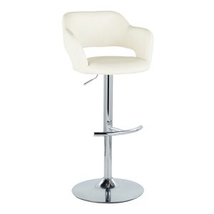 Set di 2 Sgabelli da Bar Contemporanei Margarite Regolabili in Metallo Cromato e Ecopelle Crema con Base Girevole e Poggiapiedi Arrotondato a T - Product Image 2