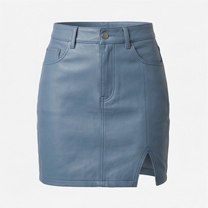 Women High Waist Faux Leather Mini Pencil Skirt With Pocket Shiny Solid Color Minimalist Design All Seasons Wear - Product Image 1