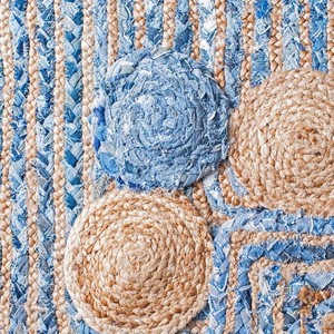 Braided Jute Area <b>Rug</b> Rectangle Geometric Pattern <b>Thin</b> Low Pile Reversible Eco Friendly Non-Slip Dry Clean Hallway Use - Product Image 6