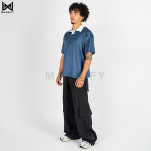 Camiseta Oversize de Jersey Azul Marino para Hombre, Estilo Boxy, Streetwear, Poliéster, Cuello en Contraste, Logotipo Personalizado, Marca MAANIFY, ¡Venta Caliente! - Product Image 2