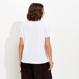 Camiseta Blanca de Algodón con Estampado de Caballo, Talla Grande para Mujer, Manga Corta, Corte Regular, Cuello Redondo, Camisetas Ligeras para Mujer - Product Image 3