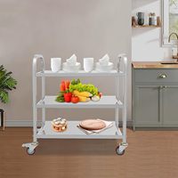 Chariot utilitaire en acier inoxydable à 3 niveaux, 4 roulettes, robuste, pour cuisine professionnelle