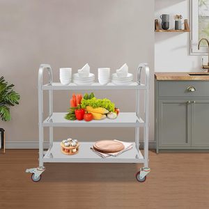 Stainless Steel <b>3</b> <b>Tier</b> Utility Cart With 4 Casters Heavy Duty Commercial Kitchen Storage <b>Trolley</b> - Product Image 3