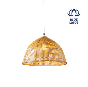 Blue Lotus Rattan Bell Shade LED Pendant <b>Light</b> Gold Finish Voice <b>Sensor</b> Control 3000K Warm White CRI 90 Mounted <b>Ceiling</b> Lamp - Product Image 1