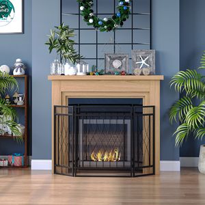 Paraschizzi Moderno Pieghevole a 3 Pannelli per Caminetto 125,7 cm x 79,9 cm, in Rete di Ferro Nero, Protezione da Scintille per Caminetto a Legna, Decorazione per Interni Domestici - Product Image 2