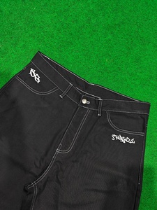 Jean large respirant taille mi-haute pour homme, gris fumé, à franges, gris ciment, en denim délavé, motif uni, boutonné - Product Image 2