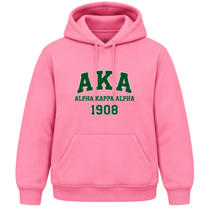   Sudadera con Capucha Clásica Rosa para Mujer con Letras de Hermandad Bordadas en Verde, Tela de Felpa Suave, Ropa Casual de Calle - Product Image 1