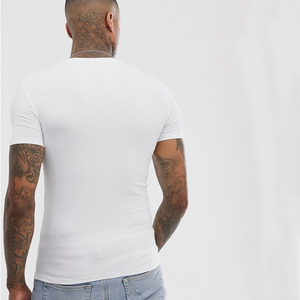 เสื้อยืดแขนสั้นคอวีสีขาวสำหรับผู้ชาย เสื้อผ้าฝ้ายเจอร์ซีย์ลำลอง - Product Image 3