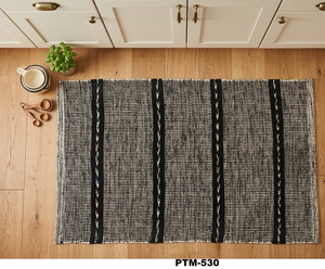 Tapis de cuisine en coton rayé, rectangulaire, tissage plat, style farmhouse, avec dos antidérapant PTM-530 - Product Image 1