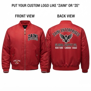 Chaqueta Bomber para Hombre, Tejido de Nailon Premium de 120 GSM, Cuello y Puños Acanalados Rojos, Cierre Frontal con Cremallera, Logotipo Bordado Personalizado, Bolsillo Acolchado en la Manga - Product Image 1