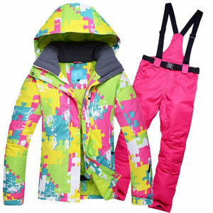Ensemble de combinaison de ski chauffante unisexe, imprimé, coloré, à capuche, imperméable 10 000 mm, veste de neige bleue, pantalon, deux pièces, vêtements d'hiver - Product Image 2