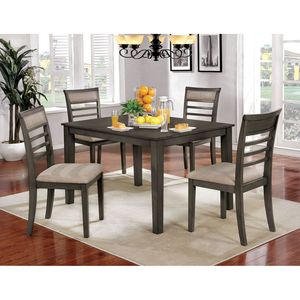 Juego de Mesa de Comedor de Madera Maciza Gris Envejecida de 5 Piezas con Sillas con Respaldo de Listones y Cojines de Tela Acolchada Beige - Product Image 3