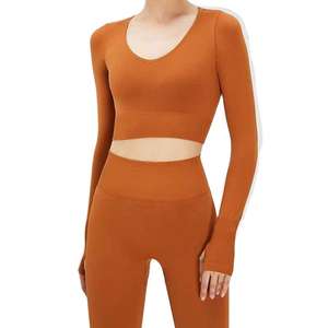 Conjunto de Yoga Personalizado sin Costuras para Mujer, 2 Piezas, Ropa de Gimnasio, Sujetadores Deportivos de Alta Elasticidad y Leggings, Conjuntos de Yoga OEM, Cintura Elástica - Product Image 2