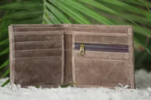 Portefeuille à fermeture éclair courte en cuir véritable fait à la main Vintage de qualité supérieure pour hommes bloquant les porte-cartes de crédit ensembles de sacs à main gris personnalisés - Product Image 3