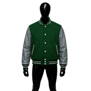 Chaqueta Varsity Verde Personalizable con Logotipo, Producción en Masa, Calidad de Exportación, Cierre de Botones en el Cuello, Ropa de Otoño - Product Image 1