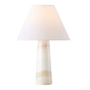 Lampe de table en marbre de luxe avec un design de colonne segmentée élégante, un abat-jour en forme de tambour et une sophistication intérieure moderne - Product Image 6