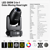 Projecteur LED 3-en-1 à tête mobile 300W, faisceau lumineux 8000K, zoom 4-35 degrés, prisme Gobo, 20 canaux DMX512 RDM, éclairage de scène