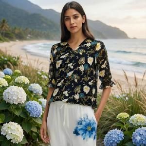 Las Mejores Blusas Cortas Estilo Boxy para Adolescentes, Tops sin Mangas, Primavera, Otoño, Invierno, Seda, Algodón, Manga Tres Cuartos, Estampado, India - Product Image 2