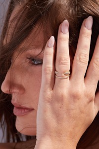 14K Solid Gold Double Band <b>Ring</b> with 0.5 Carat Lab Grown Diamond Pave Round Brilliant Cut IGI Certified <b>Open</b> Cuff Design - Product Image 2