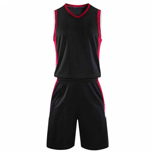 Men Basketball Uniform Set Sleeveless V-Neck Shorts Black Red Color Blocked Moisture Wicking Polyester All Seasons Regular Fit - Product Image 1