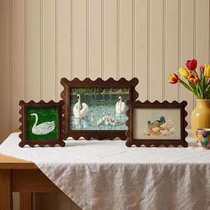 Vintage Wavy Scalloped Edge Walnut Photo <b>Frame</b>, Farmhouse Gallery <b>Wall</b> & Tabletop Display, Minimalist Cottagecore Home Decor, - Product Image 4