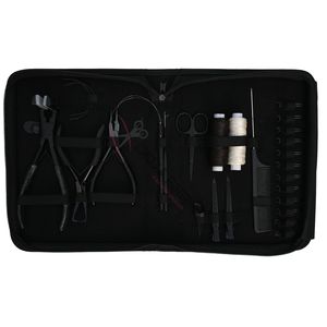 Complete Salon Hair Extension Tools Set Black Micro Link Kit with Bead Remover Crimping Pliers Hook Loop <b>Threader</b> Tape-In Plier - Product Image 1