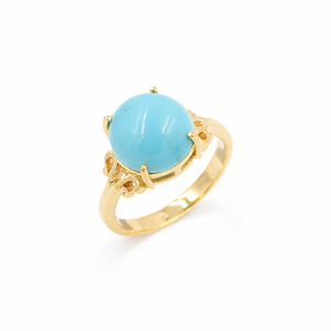 Bague en argent 925 plaqué or rhodié avec cabochon rond turquoise, gravée, design de créateur, pierre précieuse - Product Image 3