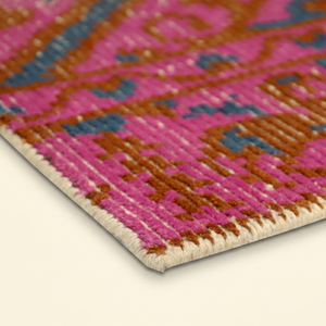 Tapis en laine tufté à la main multicolore rose fuchsia motif tribal, moderne, écologique, à poils épais, pour salon et chambre - Product Image 6
