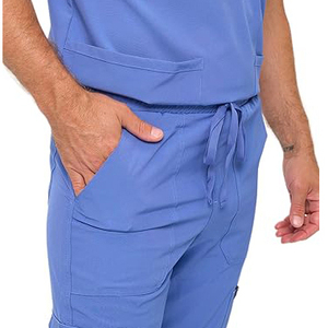 Ensemble de blouses médicales pour hommes, haut noir à col en V avec pantalon à poches, uniforme d'hôpital en tissu extensible coton-polyester, détection d'aiguilles - Product Image 5