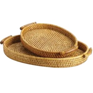 Trending <b>Round</b> Rattan Serving <b>Tray</b> with Handles - 100% Handmade Natural Wicker Decorative <b>Tray</b> for Coffee <b>Table</b> - Product Image 6