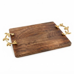 Wholesale Eco-Friendly Wood Tray with Handles Leaf Acorn Design <b>Twig</b> Metal Handle <b>Decorative</b> Food Serving Platter <b>for</b> Hotel - Product Image 6