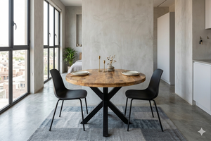 Modern Luxury <b>Round</b> Dining <b>Table</b> Industrial Metal Legs Mango Wood Bistro Café Desk Restaurant Furniture Office Furniture - Product Image 5