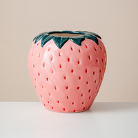 Vase en céramique en forme de fraise pour fleurs, décoration créative pour la maison, centre de table en forme de fruit, ornement artistique artisanal