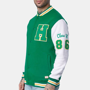 เสื้อแจ็คเก็ตวาร์ซิตี้สีเขียวขาวสำหรับผู้ชาย ปักตัวอักษร H แบบลำลอง เสื้อคลุมบอมเบอร์สำหรับฤดูใบไม้ร่วง - Product Image 2